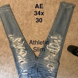 American Eagle Outfitters Men's Slim Jeans - Distressed Blue